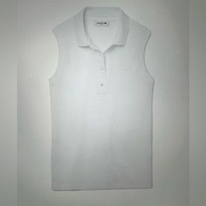 🤍MINT🤍 Lacoste Women’s Slim Fit White Sleeveless Cotton Pique Polo Shirt Sz 44